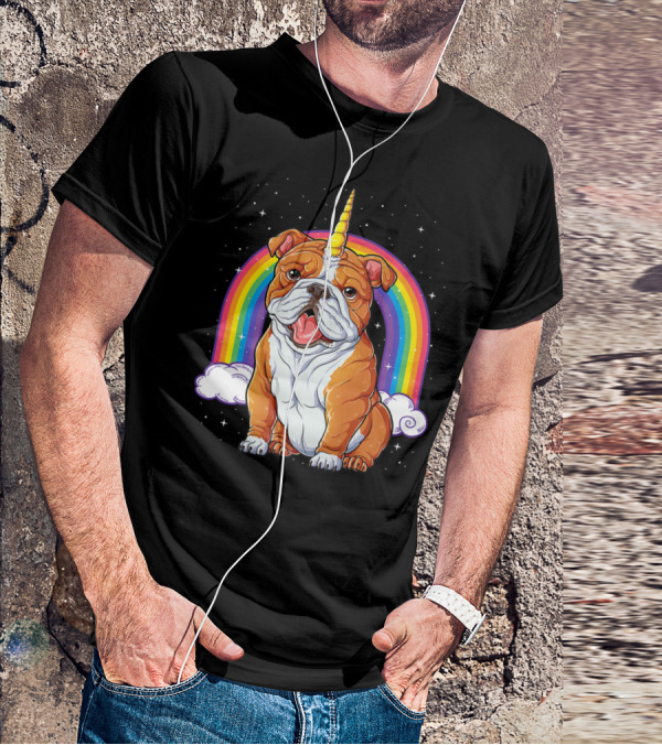 English Bulldog Unicorn Rainbow Space Galaxy T-Shirt