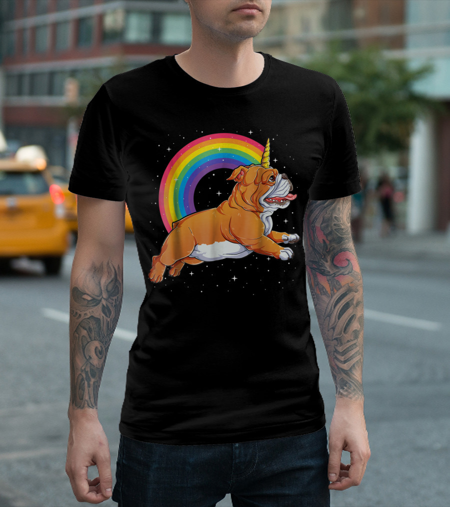 English Bulldog Unicorn Kids Space Rainbow Galaxy T-Shirt