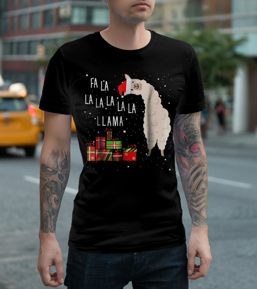 Fa La La La La La Llama Christmas Gifts Santa Hat T-Shirt