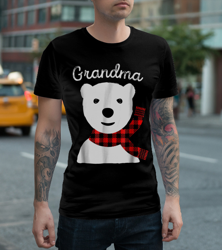 Family Matching Christmas Grandma Bear With Plaid Scarf T-Shirt