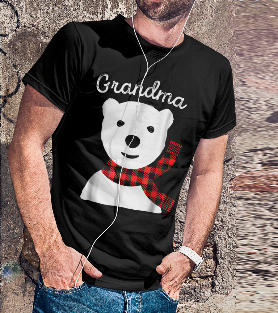 Family Matching Christmas Grandma Bear With Plaid Scarf T-Shirt