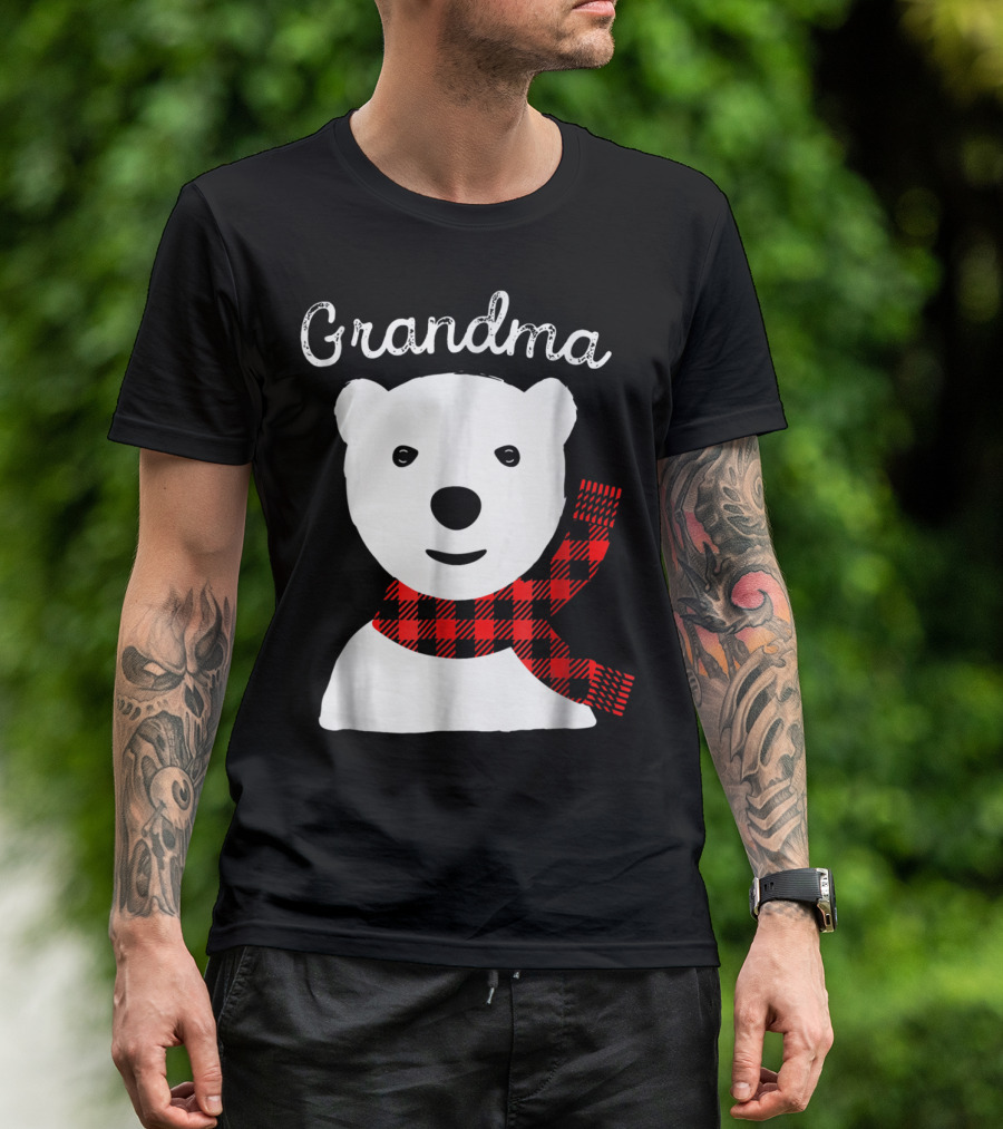 Family Matching Christmas Grandma Bear With Plaid Scarf T-Shirt