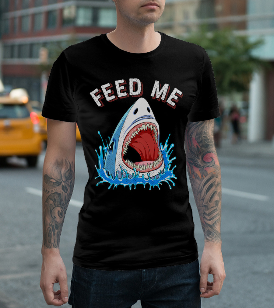Feed Me Shark Head Lover Jawsome Ocean Splash T-Shirt