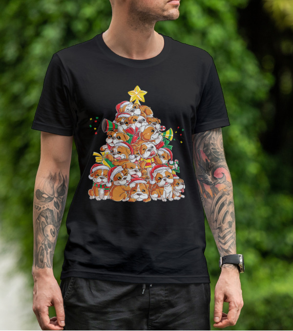 English Bulldog Christmas Tree Holiday Festive Boys T-Shirt