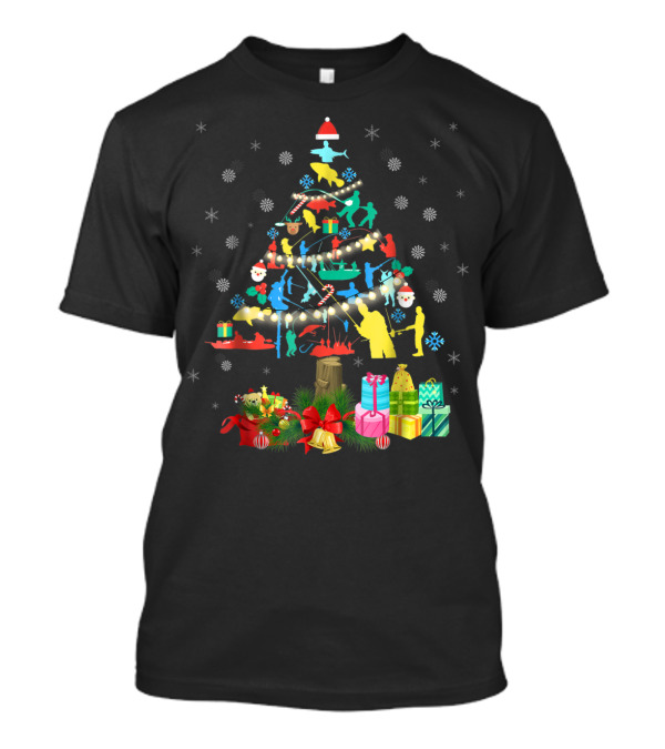 Fishing Christmas Pine Tree Santa Holiday Gift Presentation T-Shirt