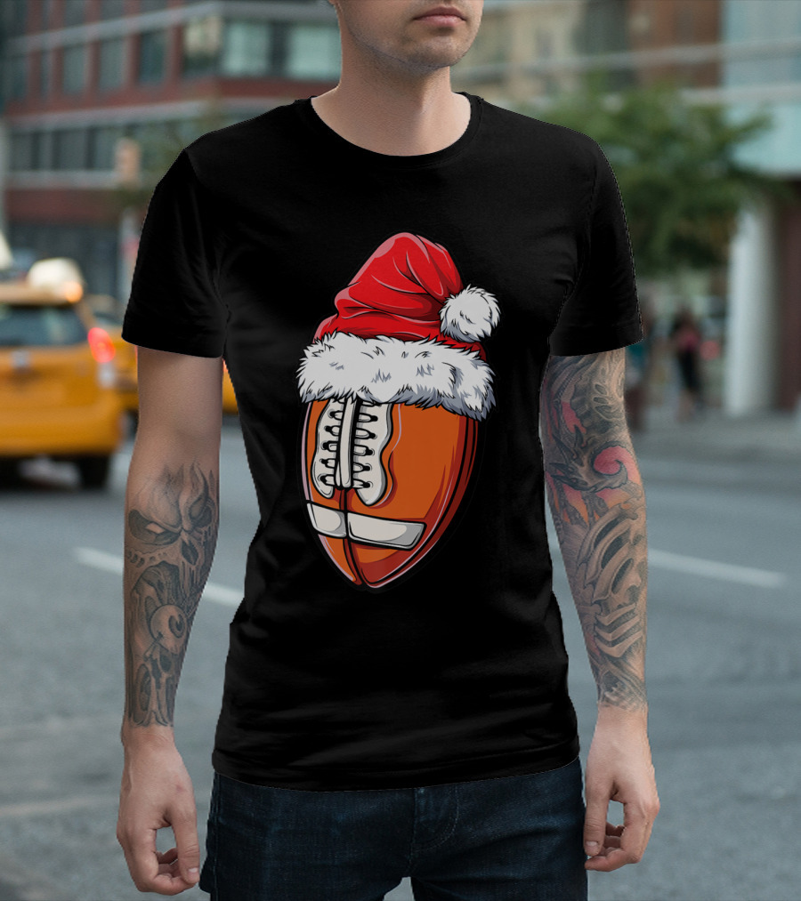 Football Ball Santa Hat Christmas Boys Xmas Football T-Shirt