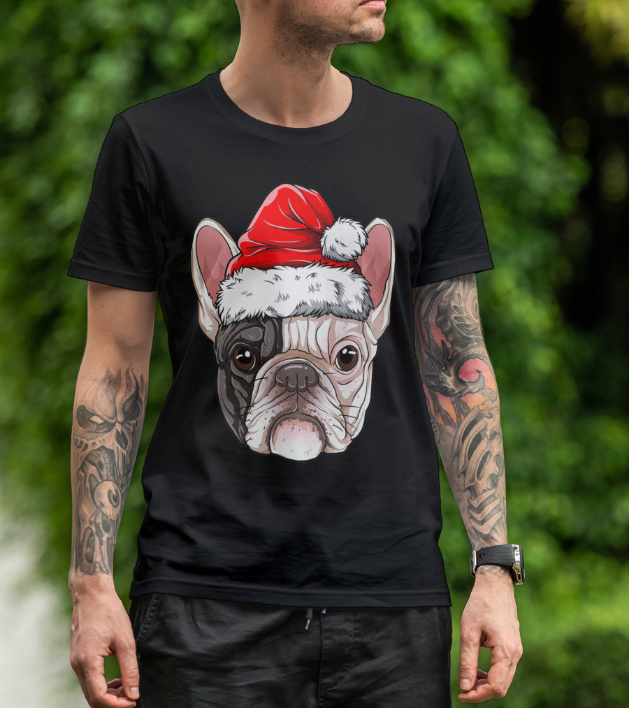 French Bulldog In Santa Hat Christmas T-Shirt