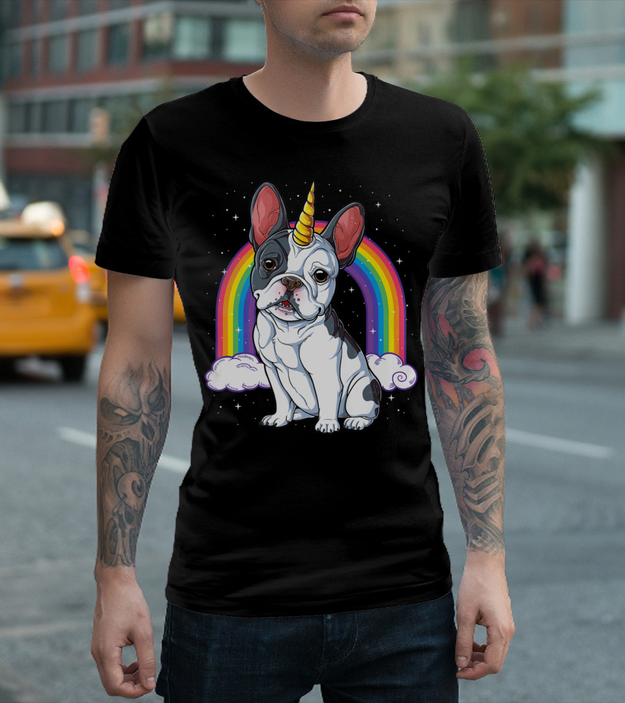 French Bulldog Unicorn Rainbow Space Galaxy Kids T-Shirt