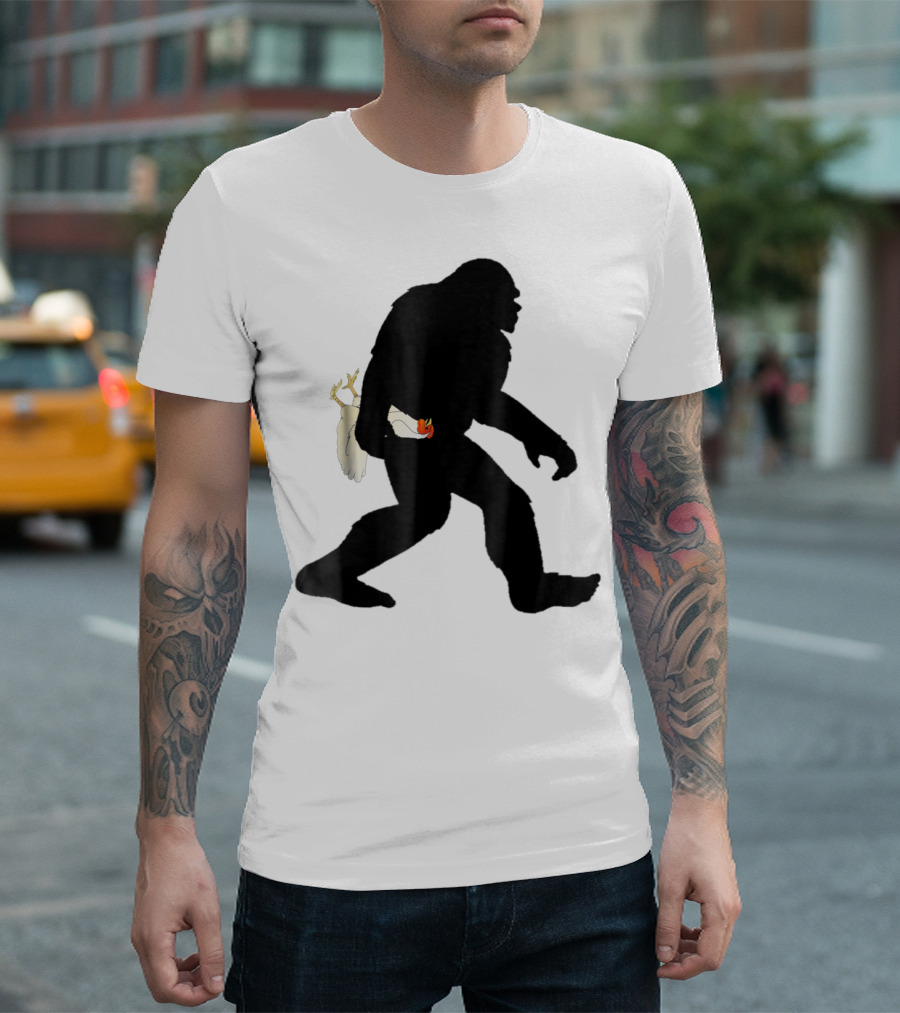 Funny Bigfoot Sasquatch Carrying Chicken Boys T-Shirt