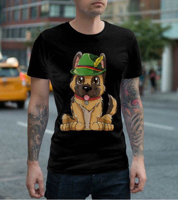 Cute German Shepherd Dog With Oktoberfest Hat Boys Lederhosen T-Shirt