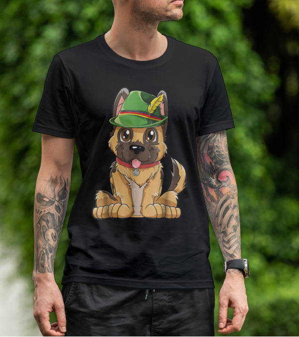 Cute German Shepherd Dog With Oktoberfest Hat Boys Lederhosen T-Shirt