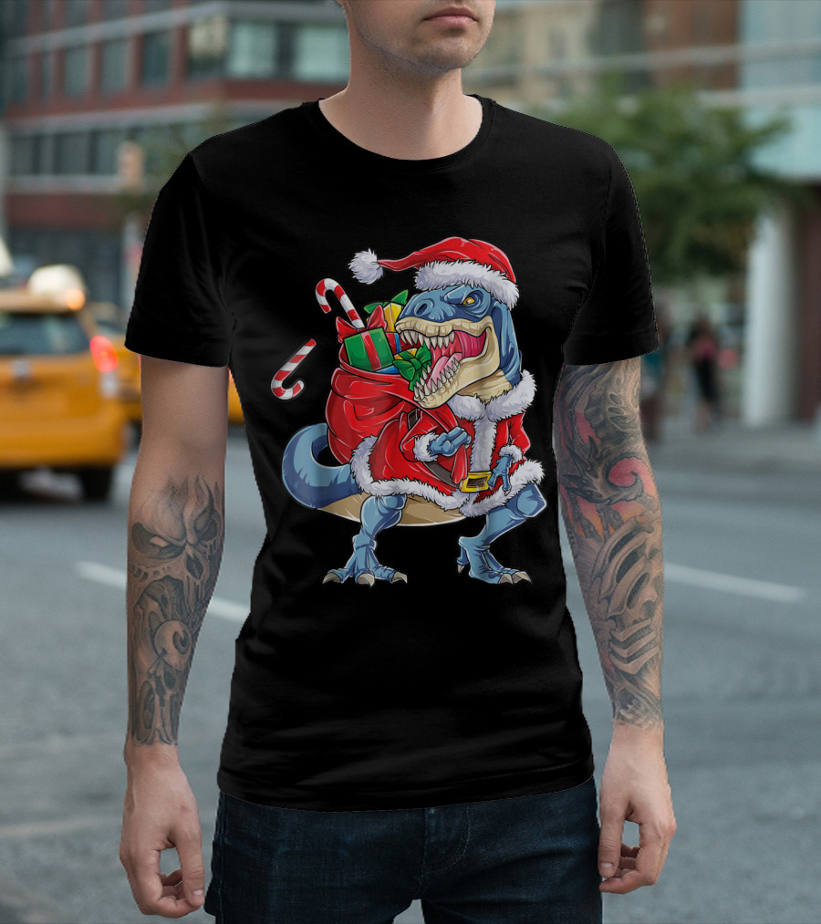 Santa Rex Dinosaur Christmas Boys Kids Xmas T-Shirt