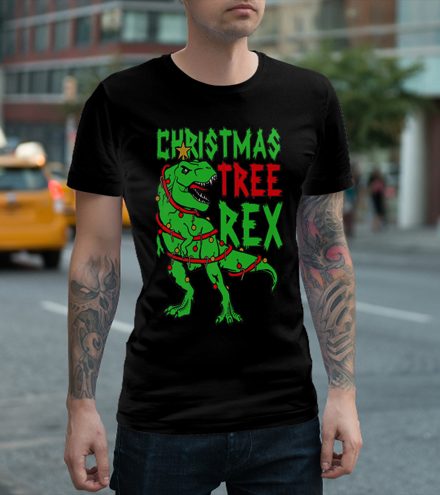 Christmas Tree Rex Dinosaur Boys T-Shirt
