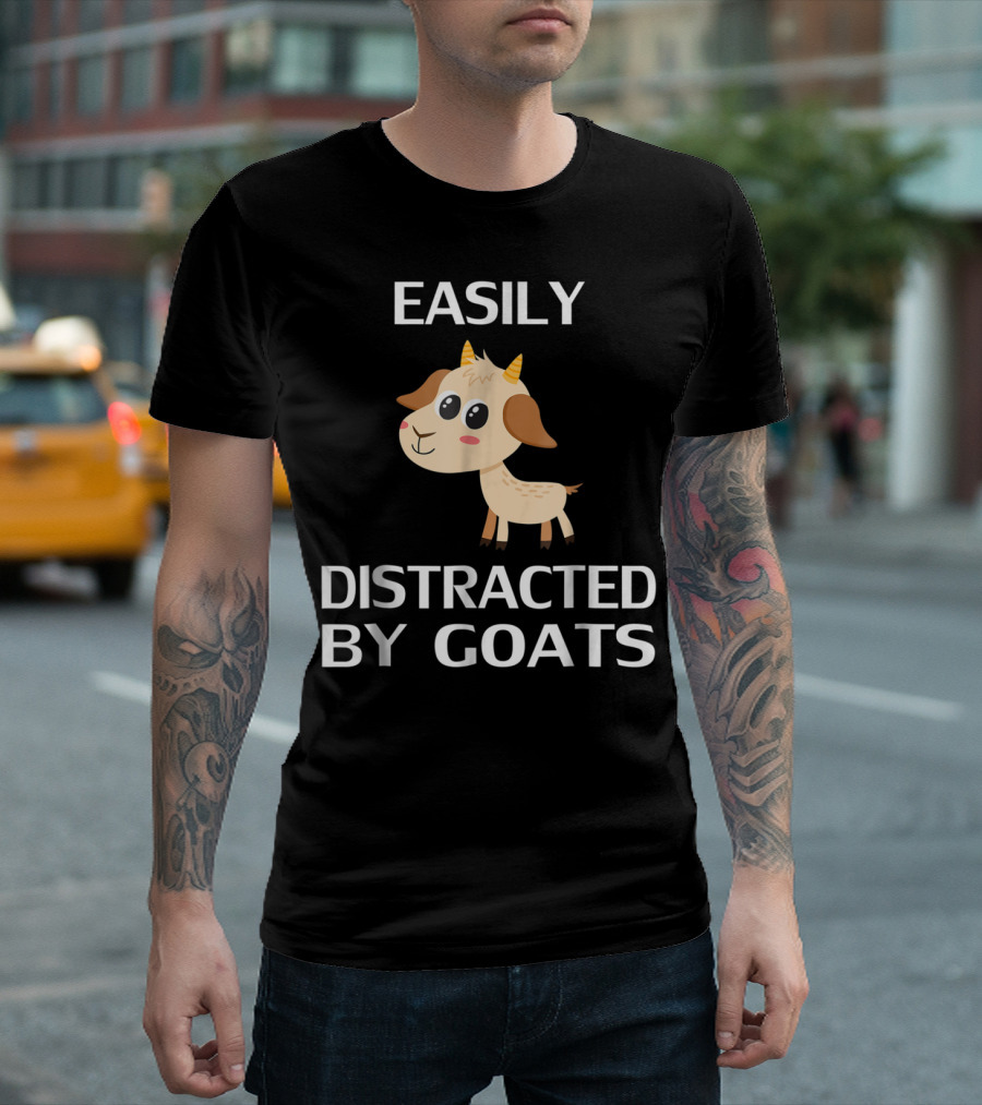 Easily Distracted By Goats Cute Cartoon Goat T-Shirt