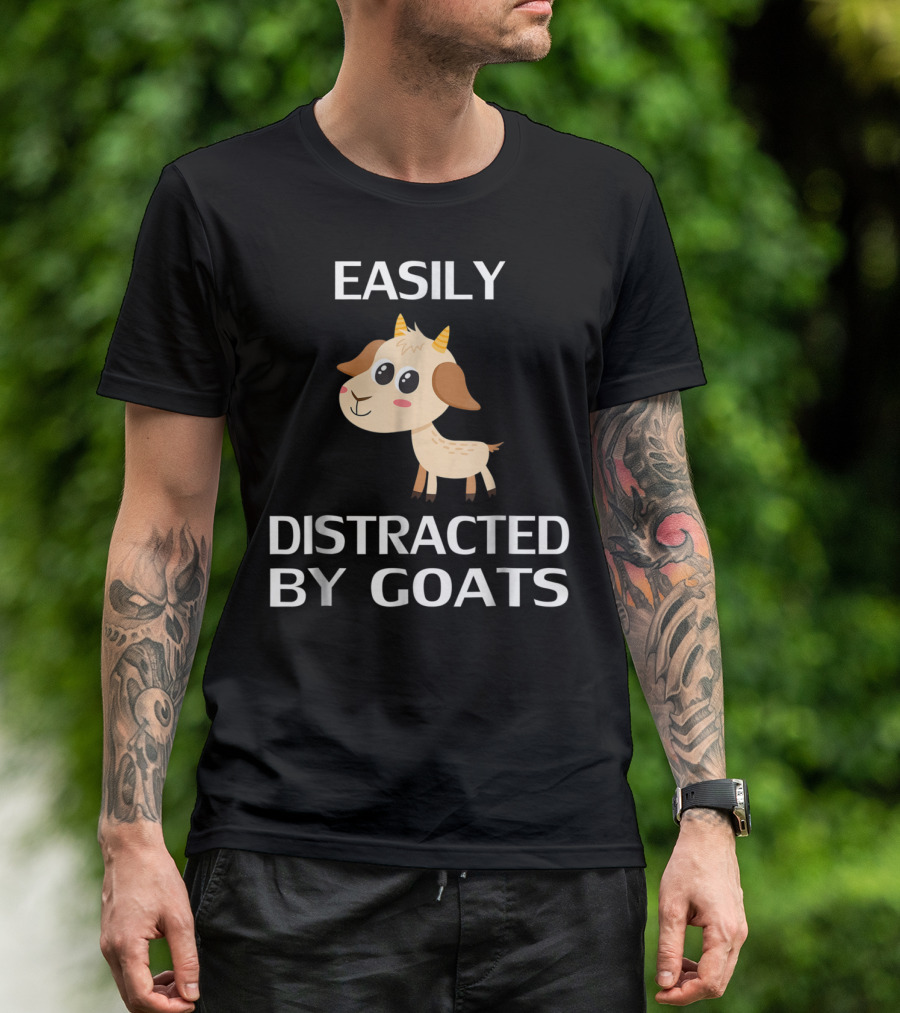 Easily Distracted By Goats Cute Cartoon Goat T-Shirt