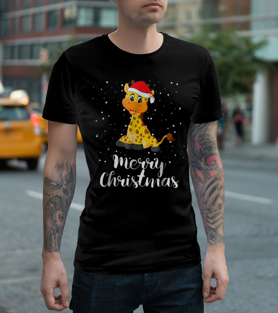 Merry Christmas Giraffe Family Group Matching T-Shirt