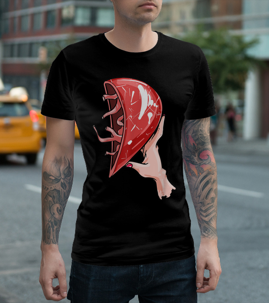 Hand Holding Semi-Open Anatomical Heart T-Shirt