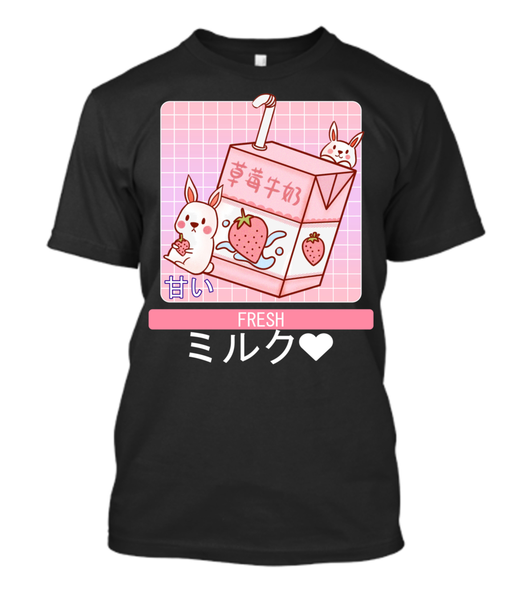 Fresh ミルク 甘い Strawberry Milk Carton With Cute Bunny Aesthetic T-Shirt