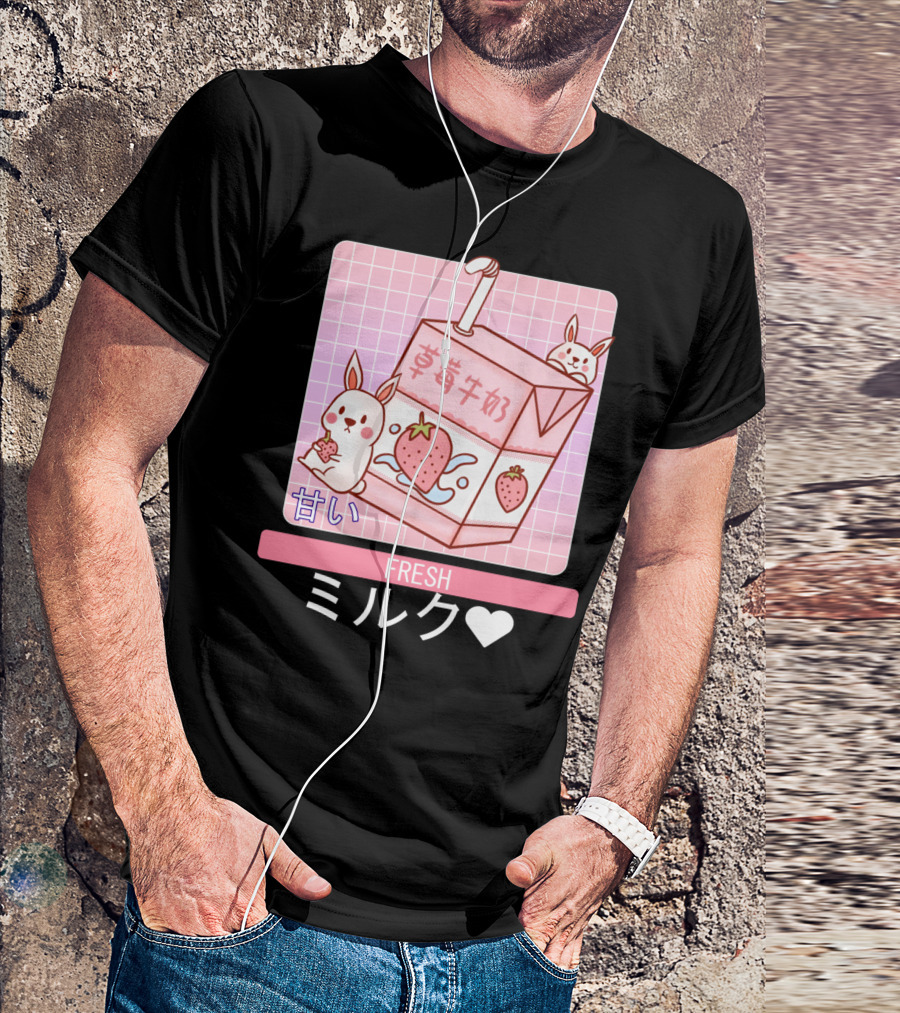 Fresh ミルク 甘い Strawberry Milk Carton With Cute Bunny Aesthetic T-Shirt