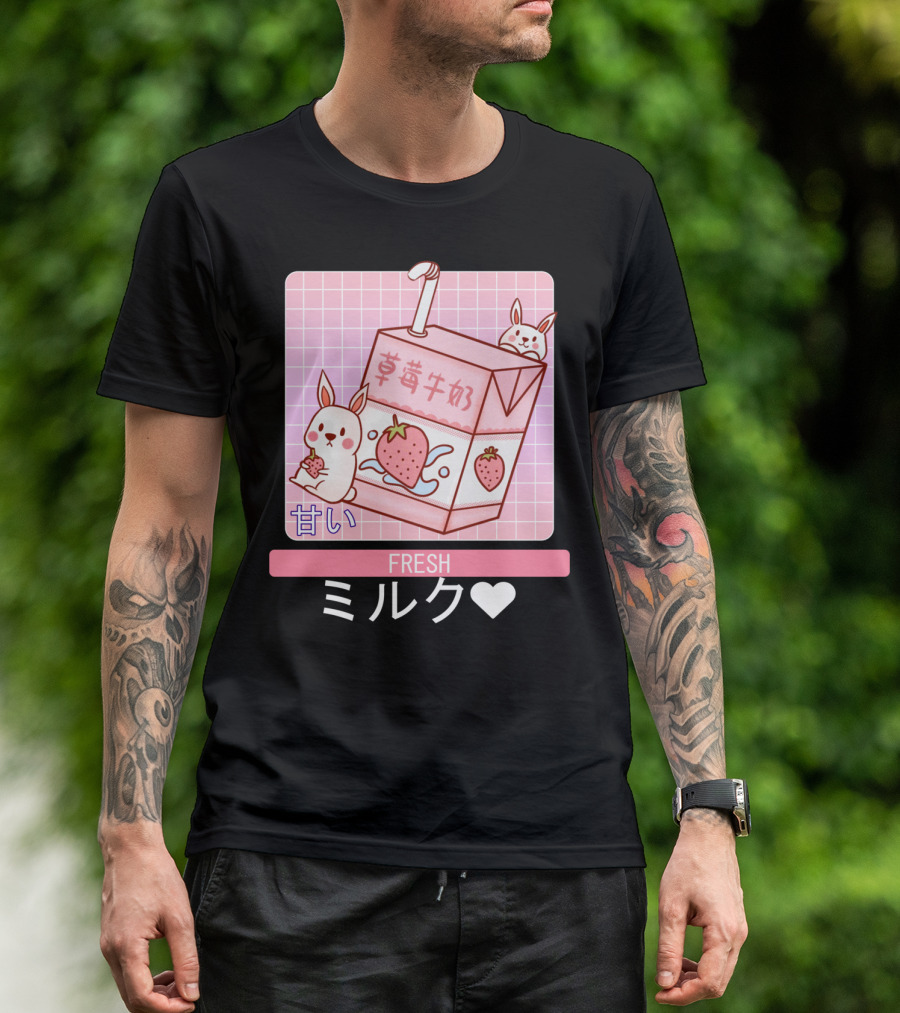 Fresh ミルク 甘い Strawberry Milk Carton With Cute Bunny Aesthetic T-Shirt
