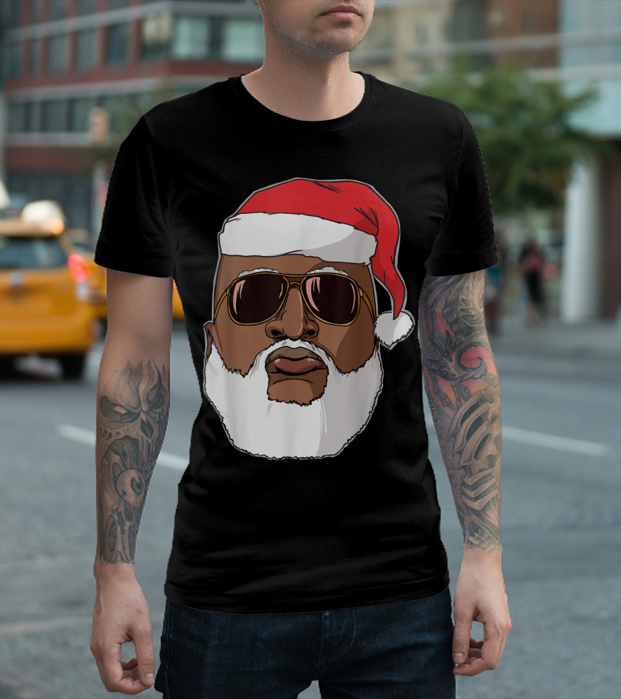African American Santa with Sunglasses and Santa Hat T-Shirt