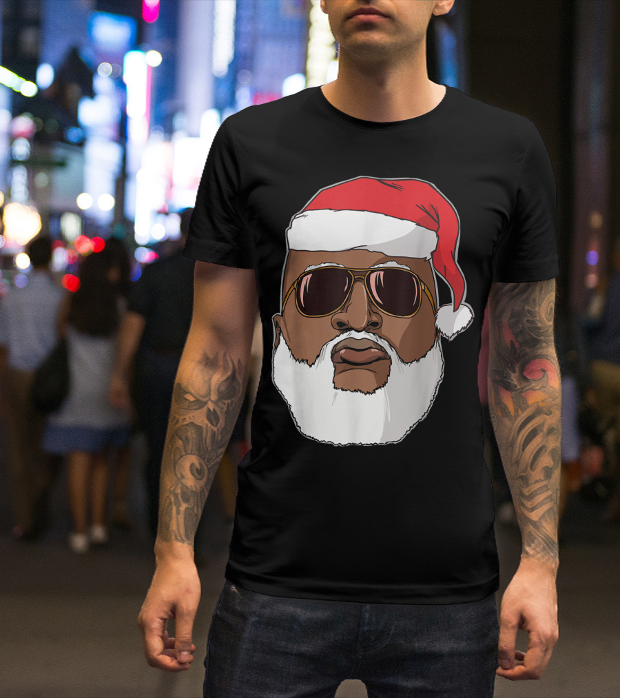 African American Santa With Sunglasses And Santa Hat T-Shirt