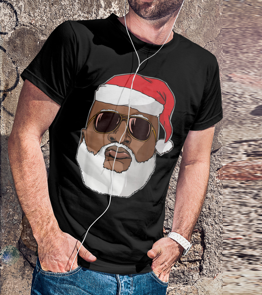 African American Santa With Sunglasses And Santa Hat T-Shirt