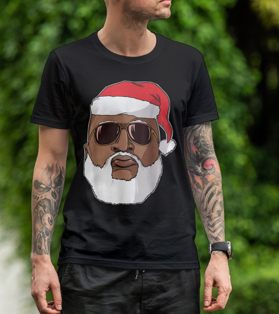 African American Santa With Sunglasses And Santa Hat T-Shirt