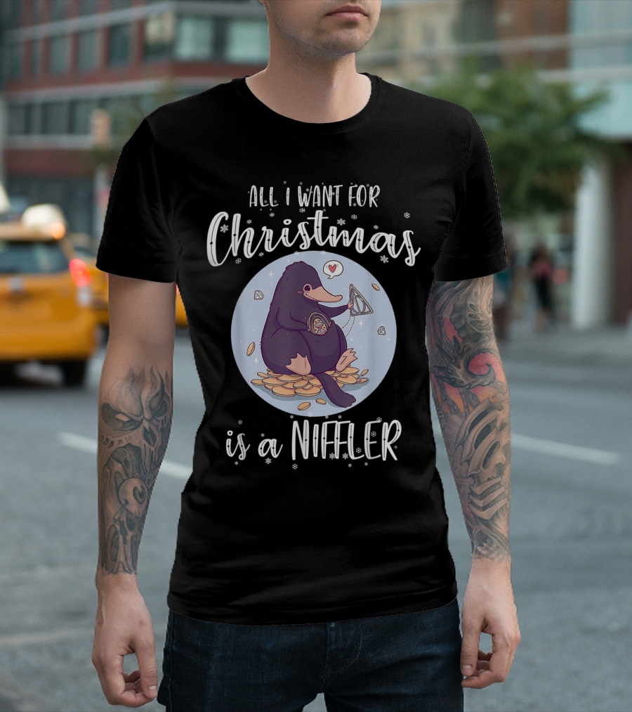 All I Want For Christmas Is A Niffler Snowflakes Coins Jewel Heart Balloon T-Shirt
