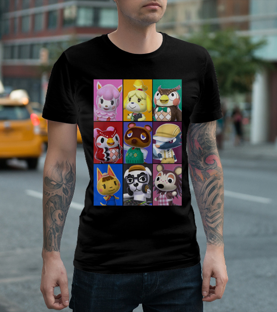 Animal Crossing Character Grid featuring Isabelle and Tom Nook T-Shirt