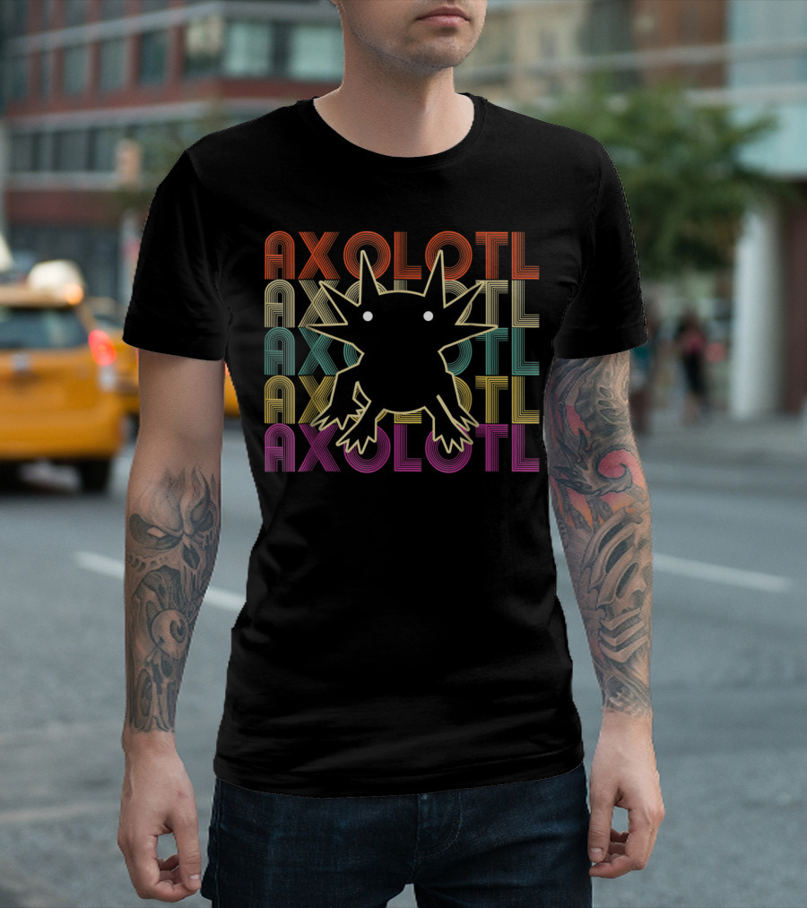 Axolotl Axolotl Retro Multicolor Outline T-Shirt