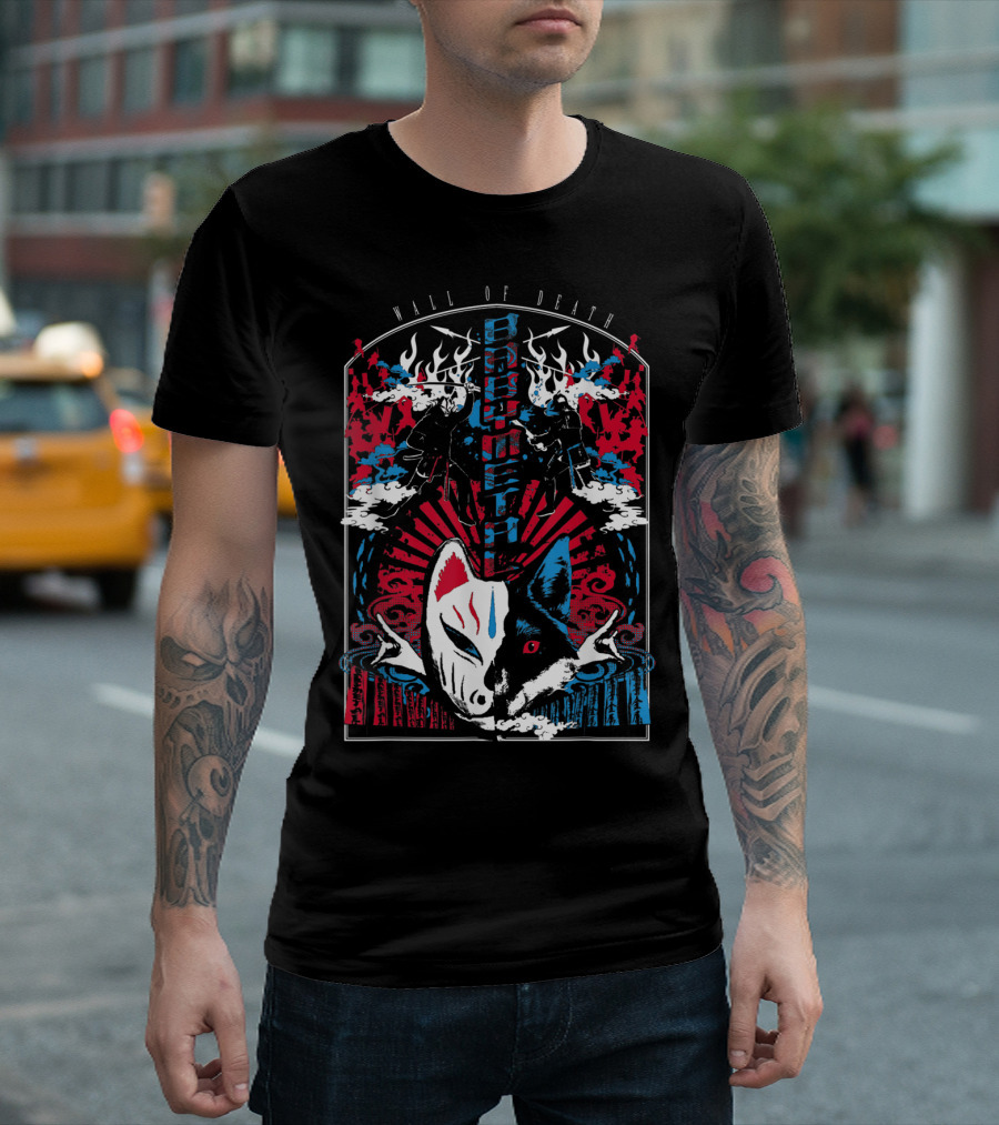 Babymetalfcus Wall of Death Katana Mask Warriors Flames Red Blue Japan T-Shirt