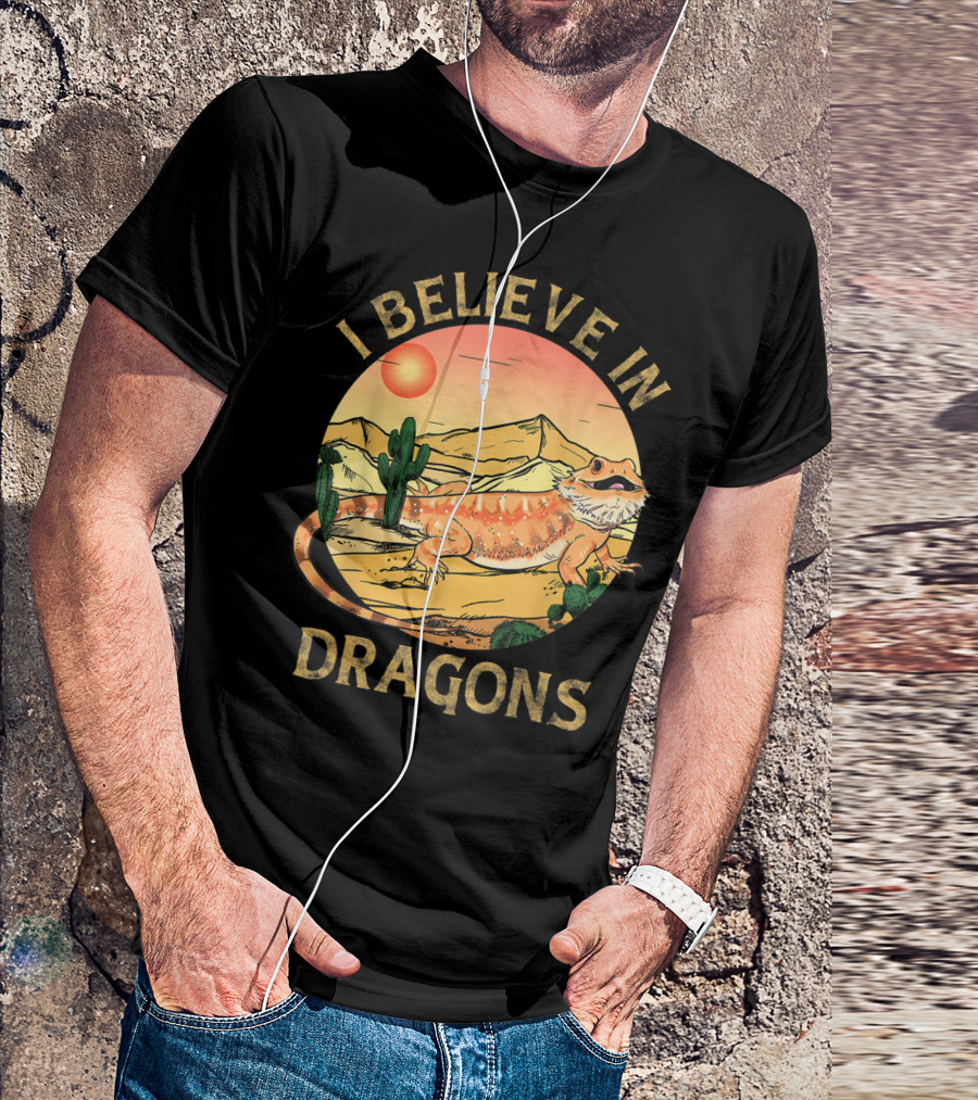 I Believe In Dragons Bearded Cactus Desert Sunset T-Shirt