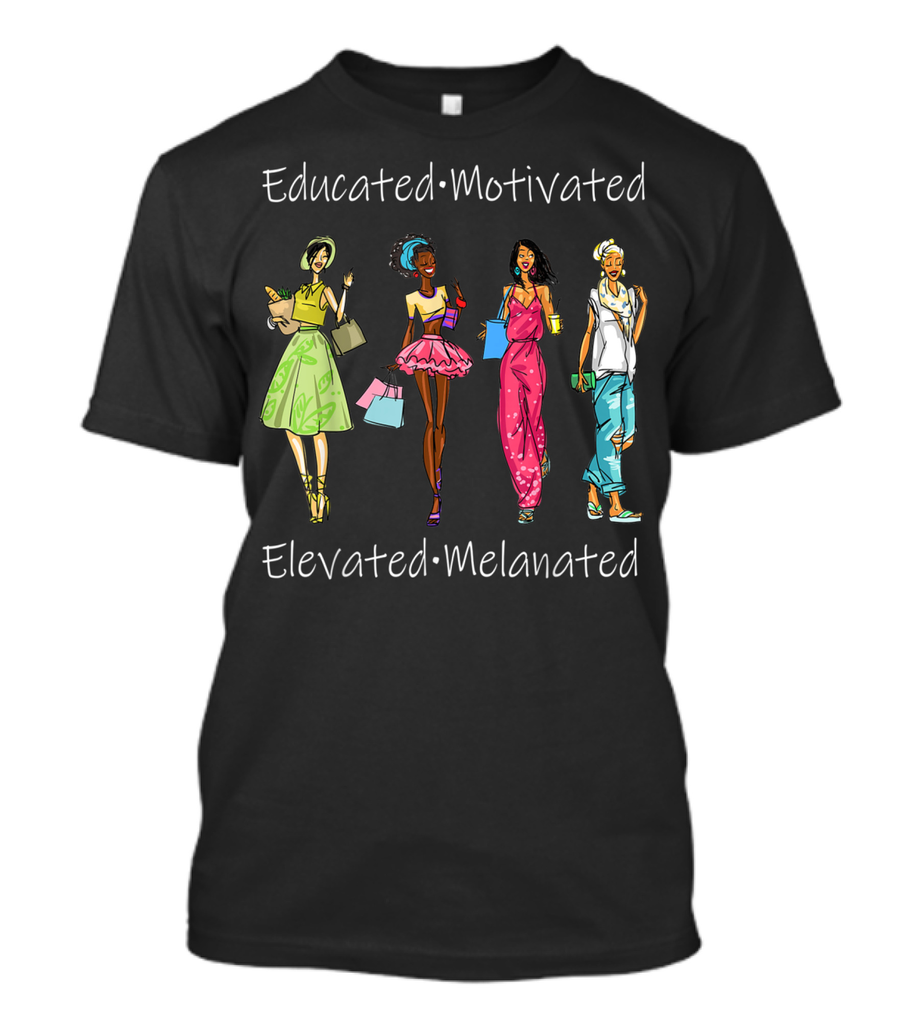 Educated Motivated Elevated Melanated Black Queen African American Fashion Icons T-Shirt