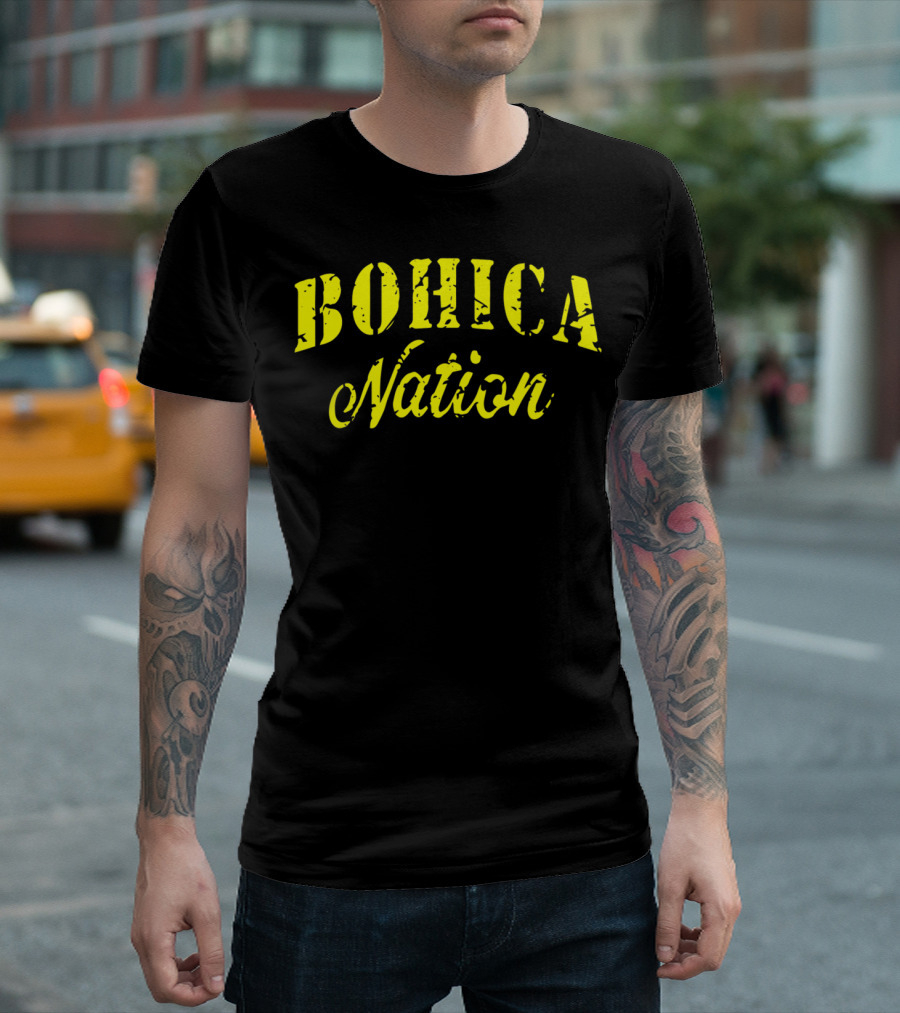 BOHICA Nation Military Style Stencil Font Vintage Distressed Look T-Shirt