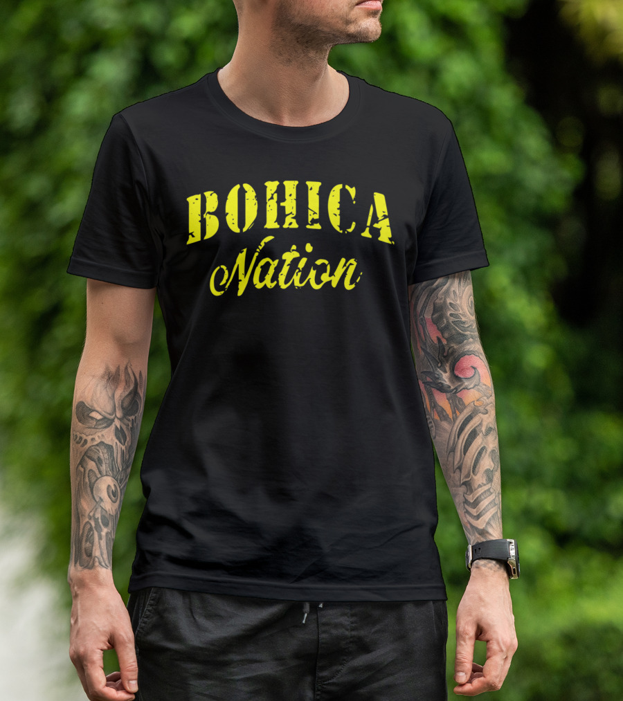 BOHICA Nation Military Style Stencil Font Vintage Distressed Look T-Shirt