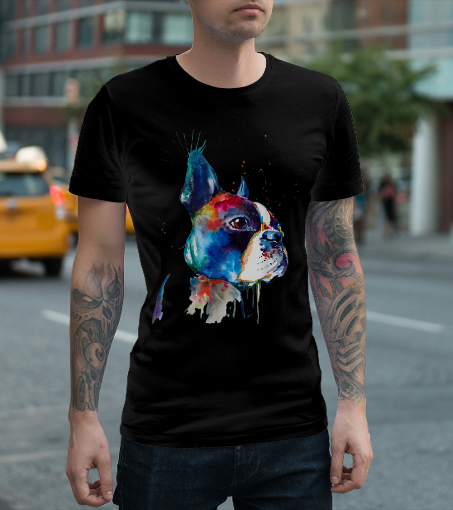 Boston Terrier Watercolor Funny Dog Breed Boston Terrier T-Shirt