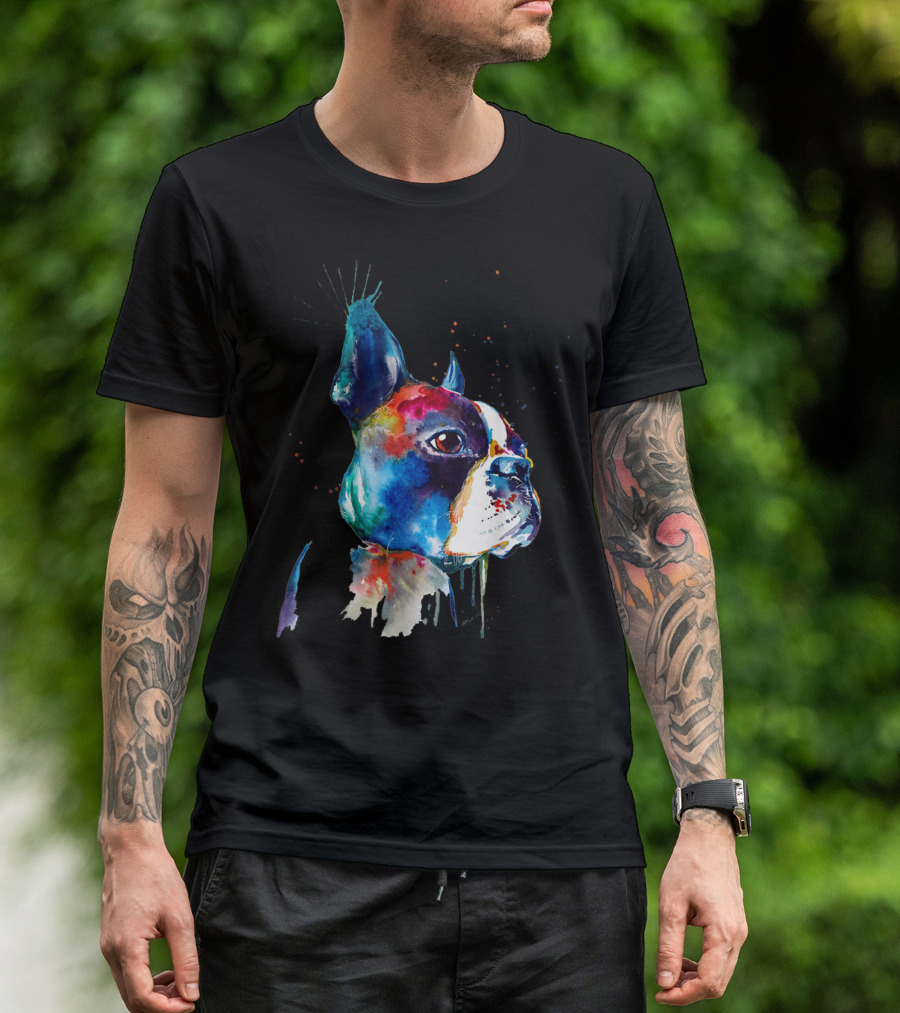 Boston Terrier Watercolor Funny Dog Breed Boston Terrier T-Shirt