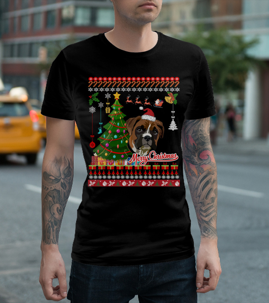 Merry Christmas Boxer Dog Ugly Christmas T-Shirt