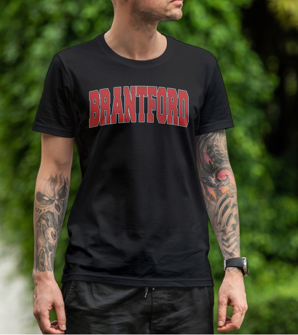 Brantford Canada Varsity Style Red Block Lettering T-Shirt