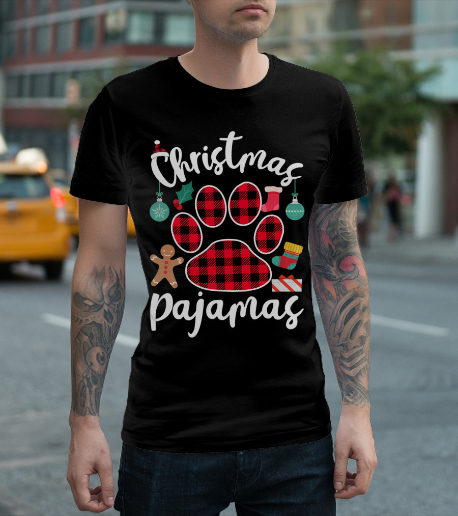 Buffalo Plaid Paw Print Christmas Pajamas Holiday T-Shirt