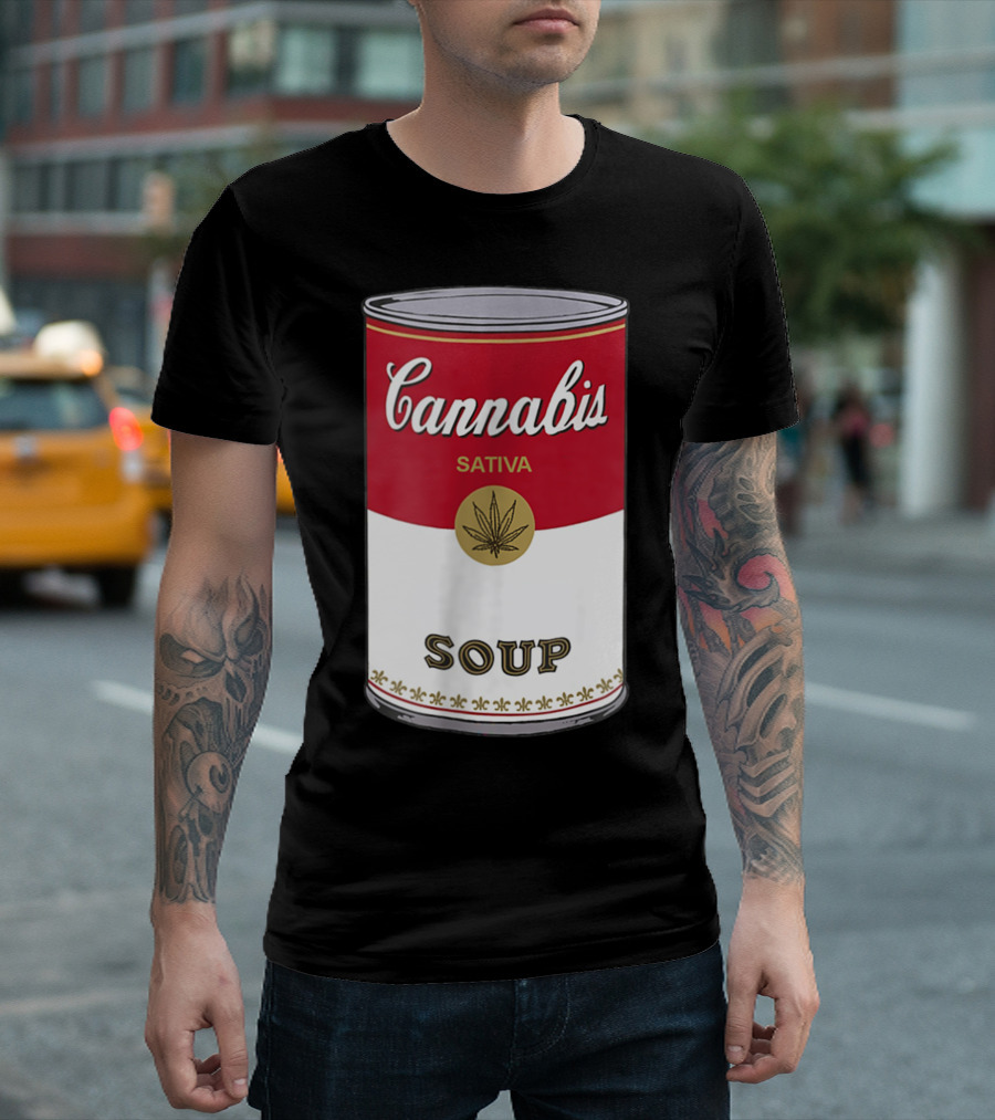 Cannabis Sativa Soup Can with Red and White T-Shirt