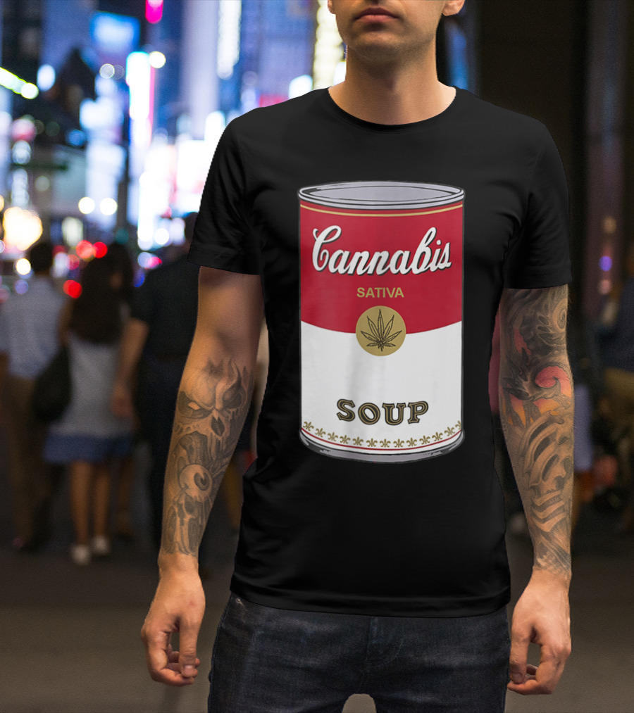 Cannabis Sativa Soup Can With Red And White T-Shirt