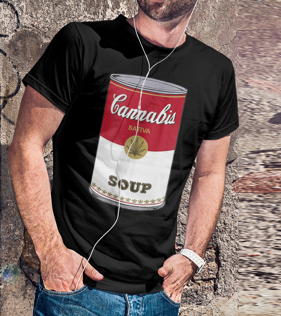 Cannabis Sativa Soup Can With Red And White T-Shirt