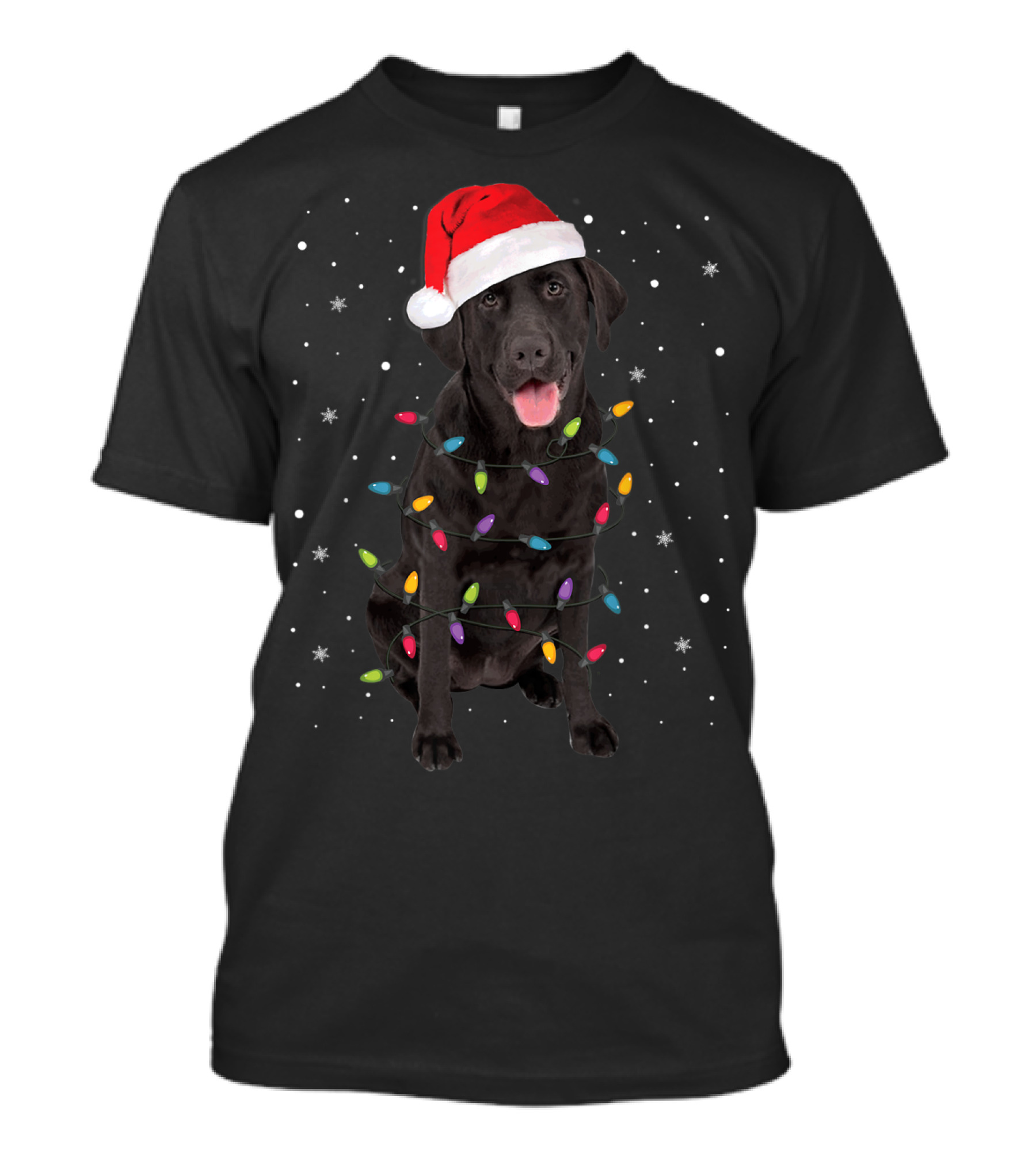 Christmas Black Labrador Retriever With Santa Hat And Holiday Lights T-Shirt