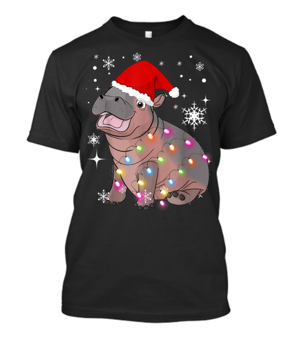 Christmas Lights Baby Hippo Fiona Santa Hat T-Shirt