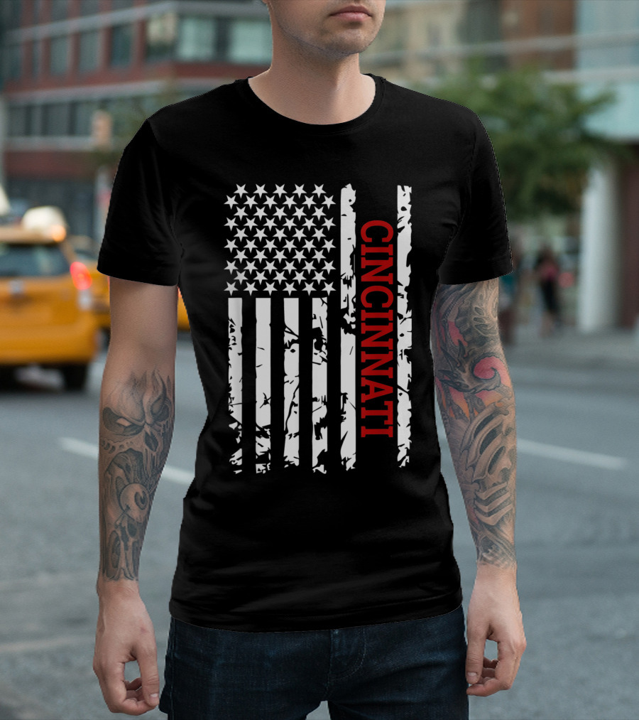 Cincinnati American Flag Grunge T-Shirt