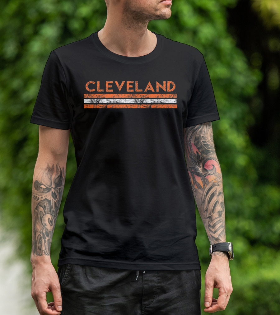 Cleveland Ohio Vintage Weathered Orange Stripes T-Shirt
