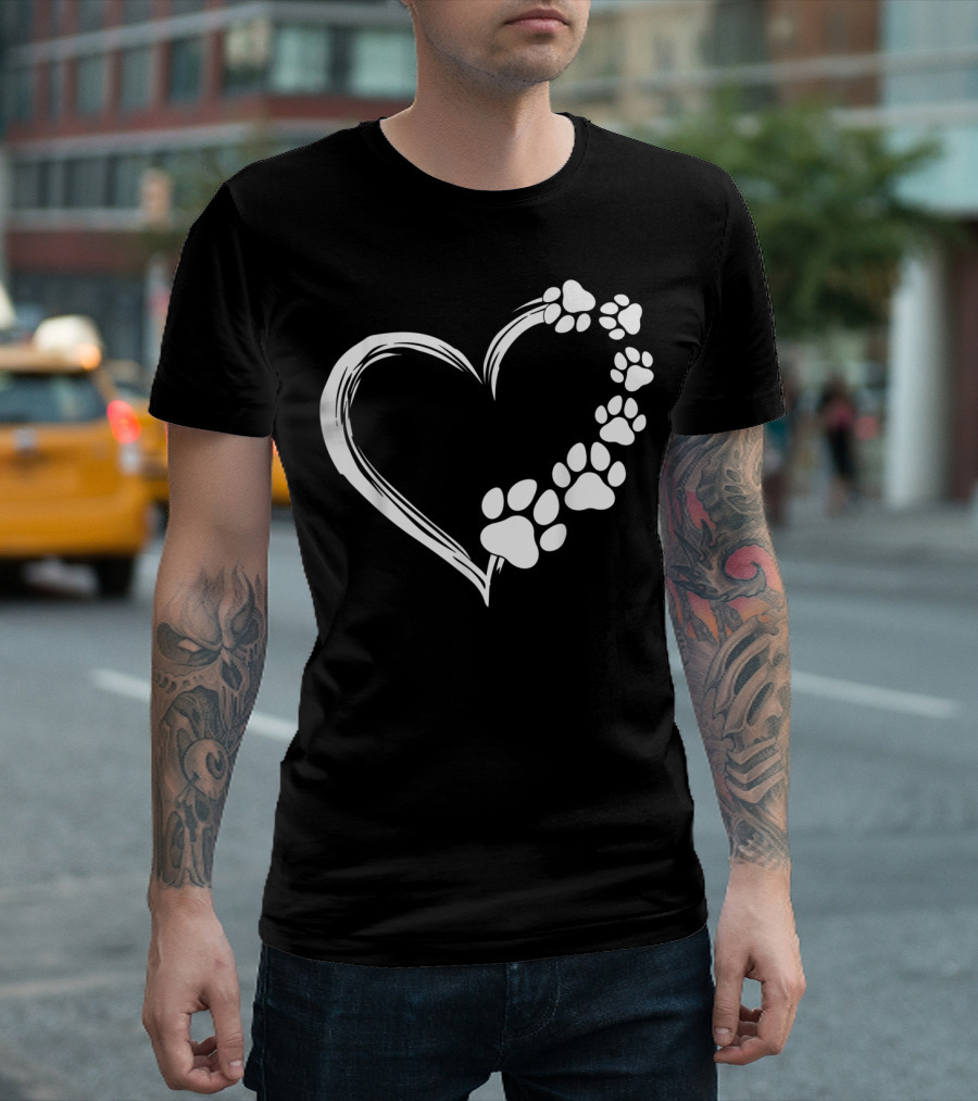 Puppy Paw Print Heart Cute Dog T-Shirt