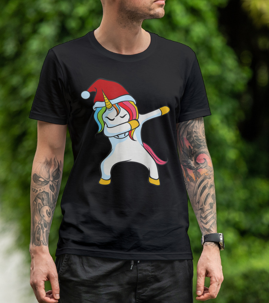 Santa Hat Dabbing Unicorn Christmas Magic T-Shirt